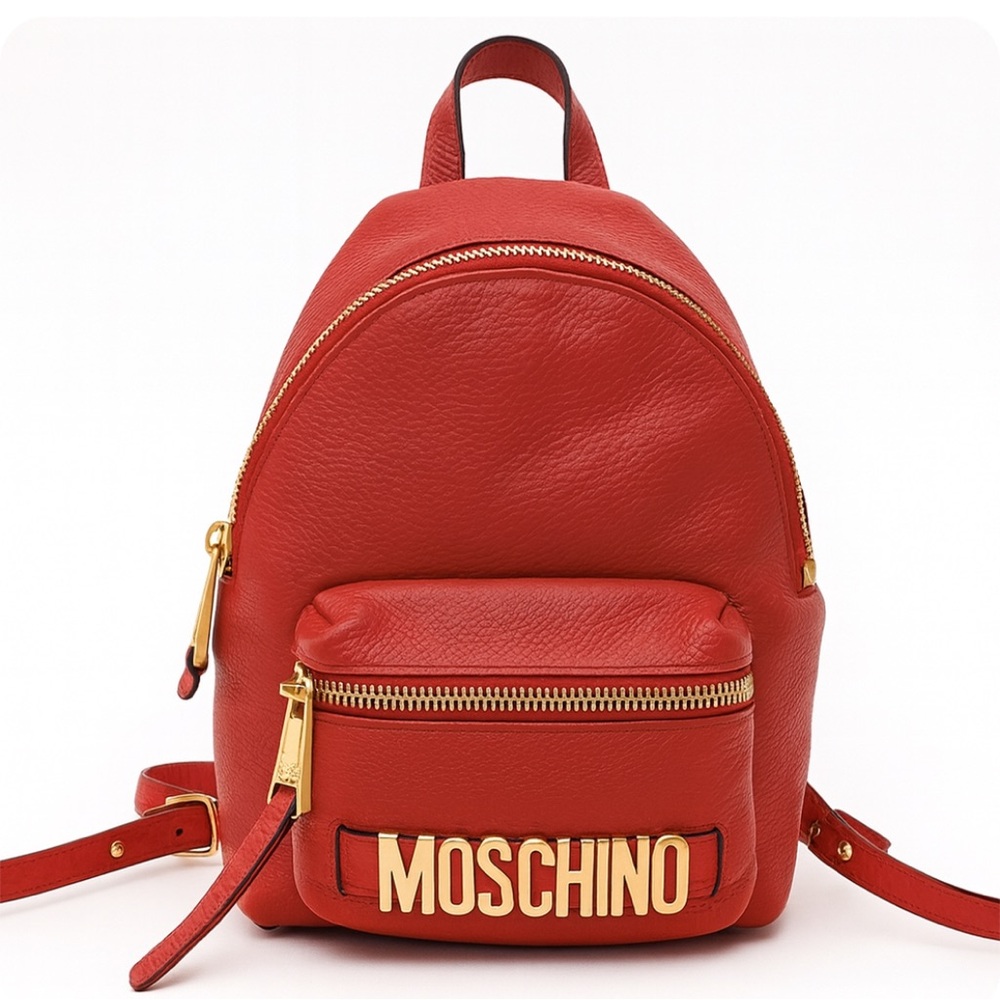 Moschino Red Genuine Leather Mini Backpack with Gold Hardware 9”x11”x5” - Picture 2 of 15